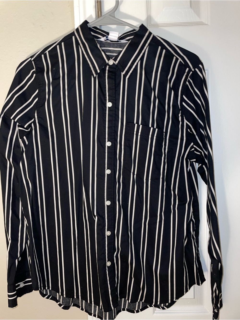 Old Navy Black Shirt with White Vertical Stripes - Men
